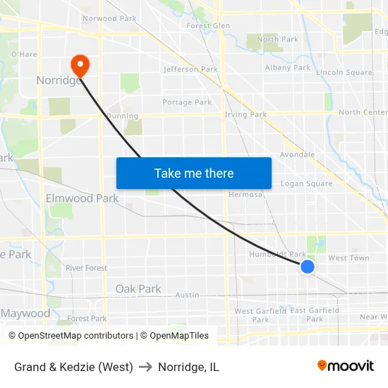 Grand & Kedzie (West) to Norridge, IL map