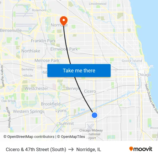 Cicero & 47th Street (South) to Norridge, IL map