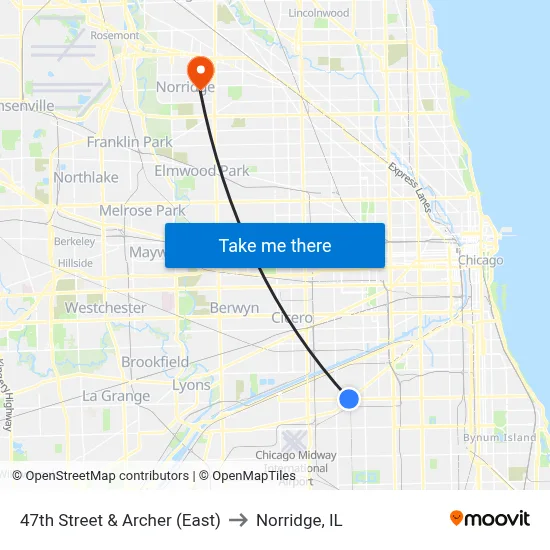 47th Street & Archer (East) to Norridge, IL map