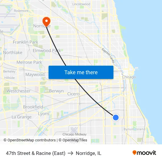 47th Street & Racine (East) to Norridge, IL map