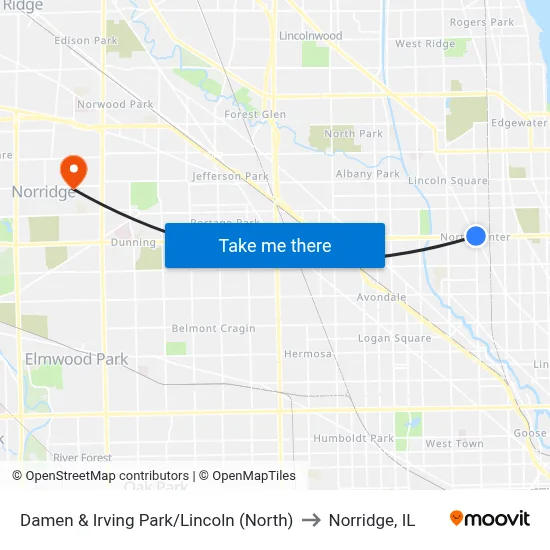 Damen & Irving Park/Lincoln (North) to Norridge, IL map