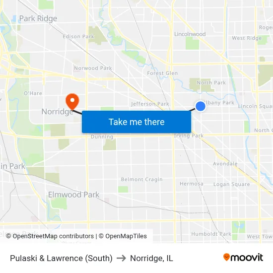 Pulaski & Lawrence (South) to Norridge, IL map