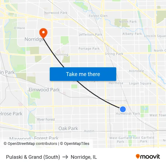 Pulaski & Grand (South) to Norridge, IL map