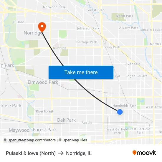 Pulaski & Iowa (North) to Norridge, IL map