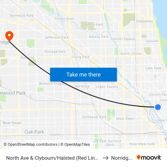 North Ave & Clybourn/Halsted (Red Line) (East) to Norridge, IL map