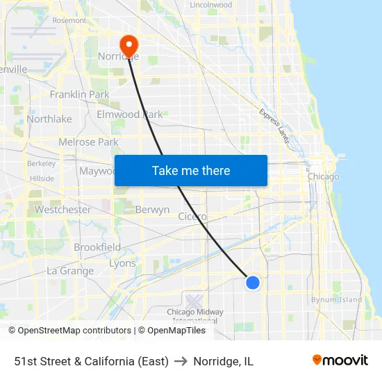 51st Street & California (East) to Norridge, IL map