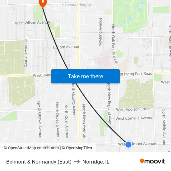 Belmont & Normandy (East) to Norridge, IL map