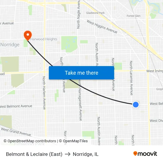 Belmont & Leclaire (East) to Norridge, IL map