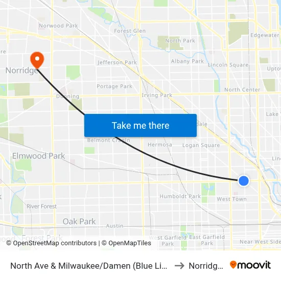 North Ave & Milwaukee/Damen (Blue Line) (West) to Norridge, IL map