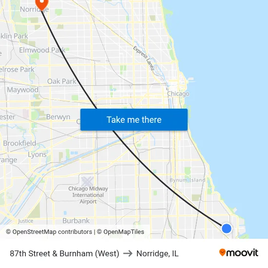 87th Street & Burnham (West) to Norridge, IL map