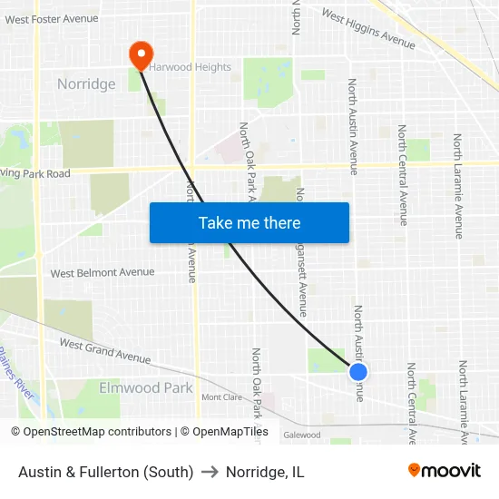 Austin & Fullerton (South) to Norridge, IL map