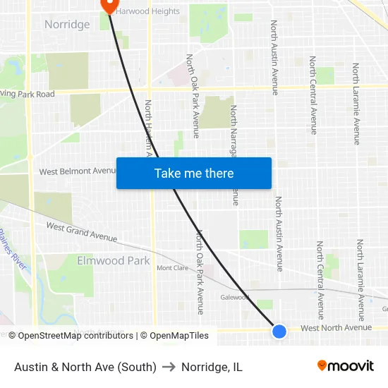 Austin & North Ave (South) to Norridge, IL map