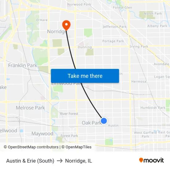 Austin & Erie (South) to Norridge, IL map