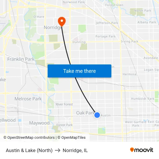 Austin & Lake (North) to Norridge, IL map