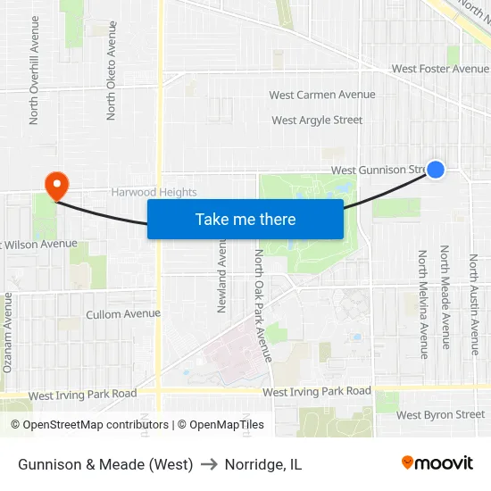 Gunnison & Meade (West) to Norridge, IL map