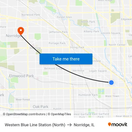 Western Blue Line Station (North) to Norridge, IL map