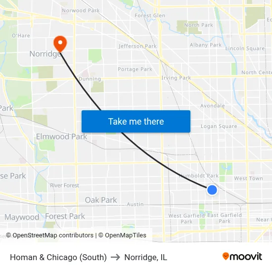 Homan & Chicago (South) to Norridge, IL map