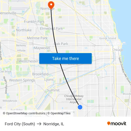 Ford City (South) to Norridge, IL map
