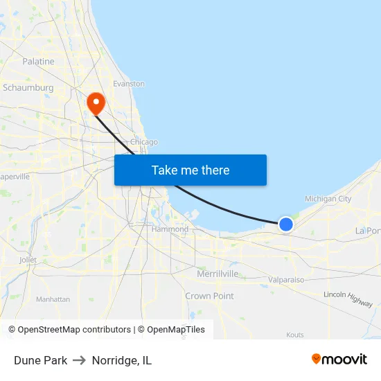 Dune Park to Norridge, IL map