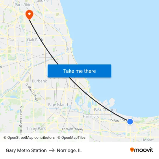 Gary Metro Station to Norridge, IL map