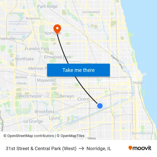 31st Street & Central Park (West) to Norridge, IL map