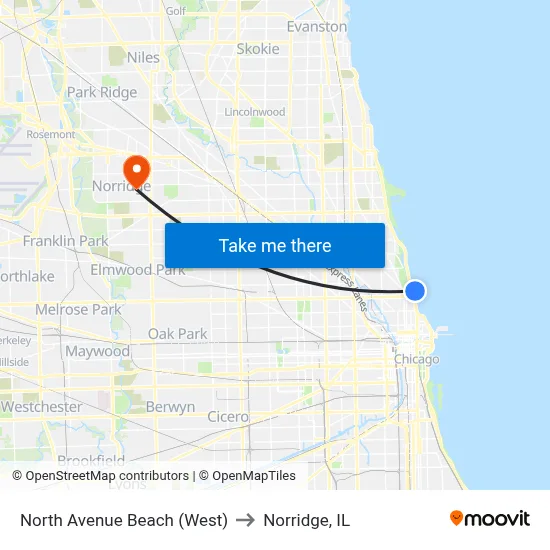 North Avenue Beach (West) to Norridge, IL map