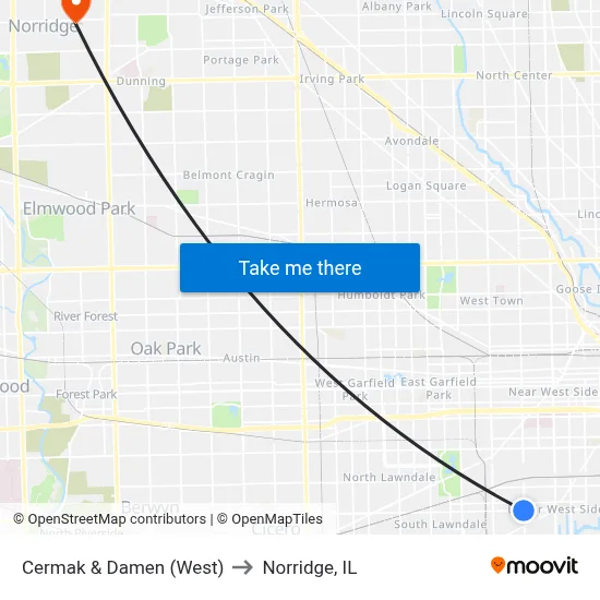 Cermak & Damen (West) to Norridge, IL map