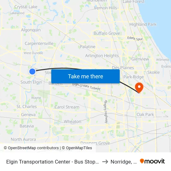Elgin Transportation Center - Bus Stop D to Norridge, IL map