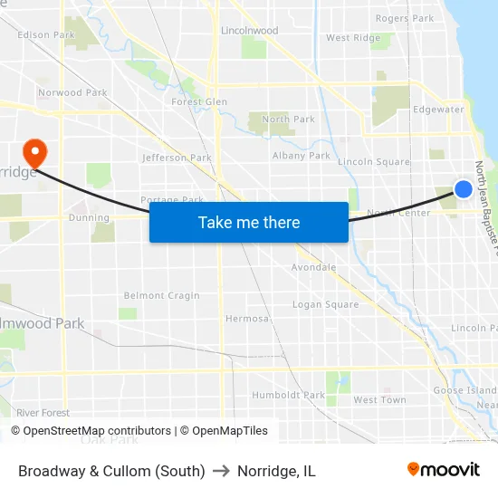 Broadway & Cullom (South) to Norridge, IL map