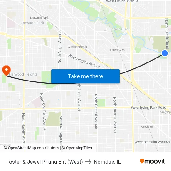 Foster & Jewel Prking Ent (West) to Norridge, IL map