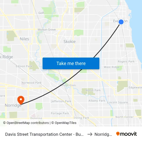 Davis Street Transportation Center - Bus Stop B to Norridge, IL map