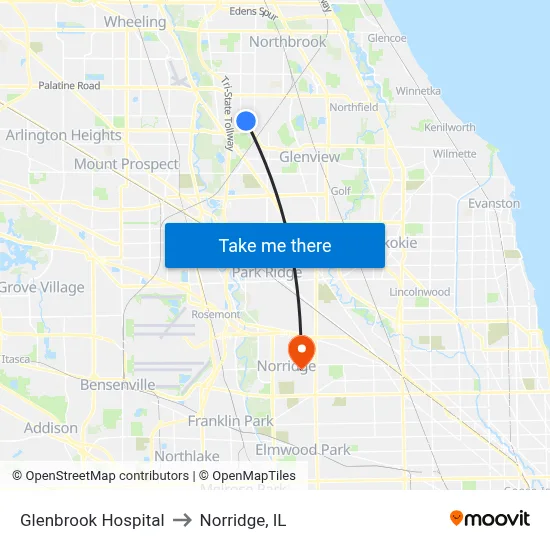 Glenbrook Hospital to Norridge, IL map