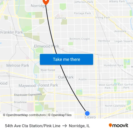 54th Ave Cta Station/Pink Line to Norridge, IL map