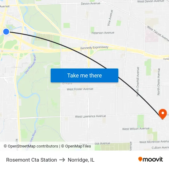 Rosemont Cta Station to Norridge, IL map