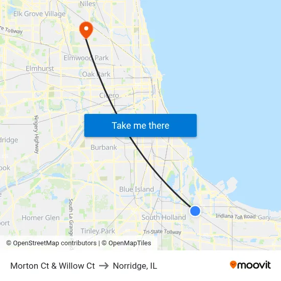 Morton Ct & Willow Ct to Norridge, IL map