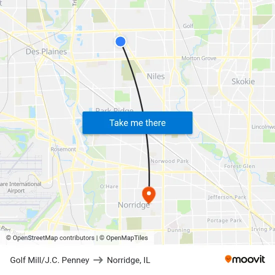Golf Mill/J.C. Penney to Norridge, IL map
