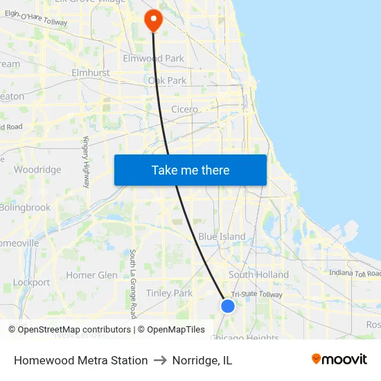 Homewood Metra Station to Norridge, IL map