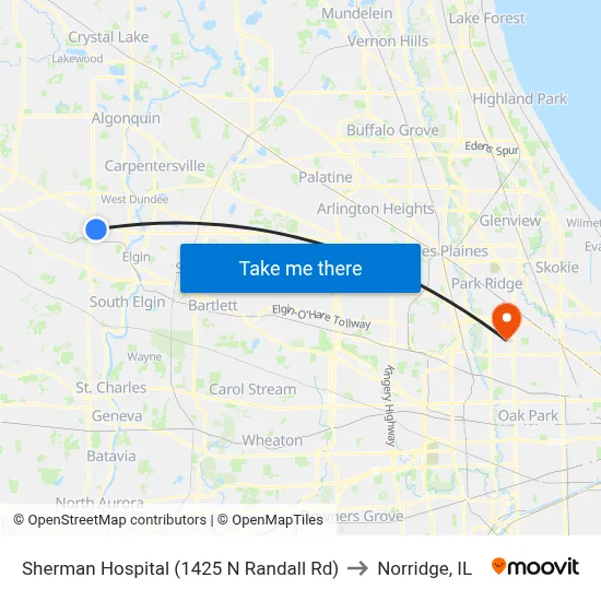 Sherman Hospital (1425 N Randall Rd) to Norridge, IL map