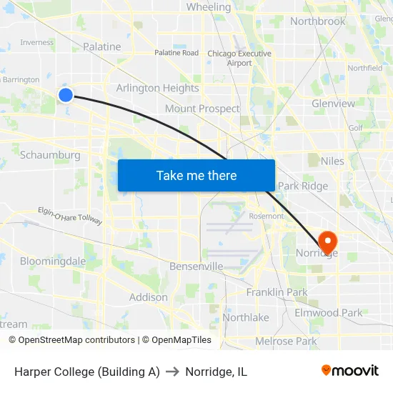 Harper College (Building A) to Norridge, IL map