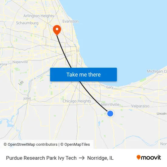 Purdue Research Park Ivy Tech to Norridge, IL map