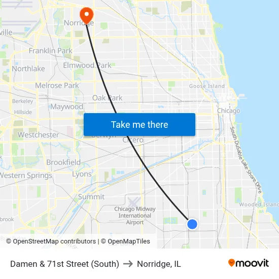 Damen & 71st Street (South) to Norridge, IL map