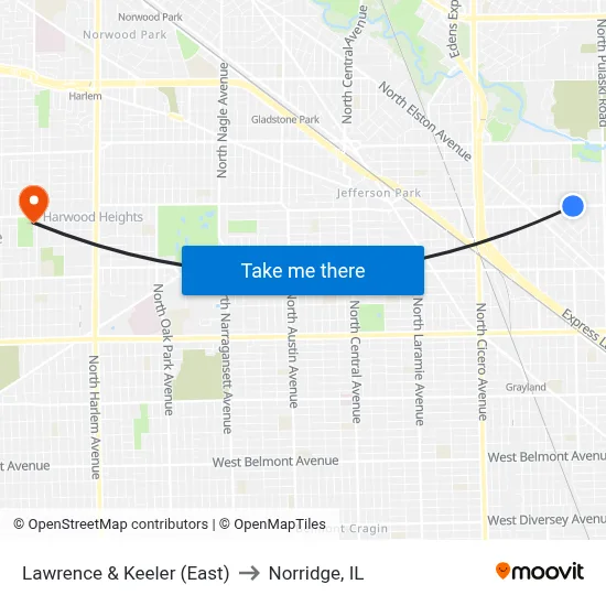Lawrence & Keeler (East) to Norridge, IL map