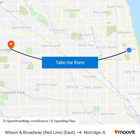 Wilson & Broadway (Red Line) (East) to Norridge, IL map