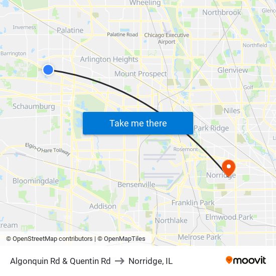 Algonquin Rd & Quentin Rd to Norridge, IL map