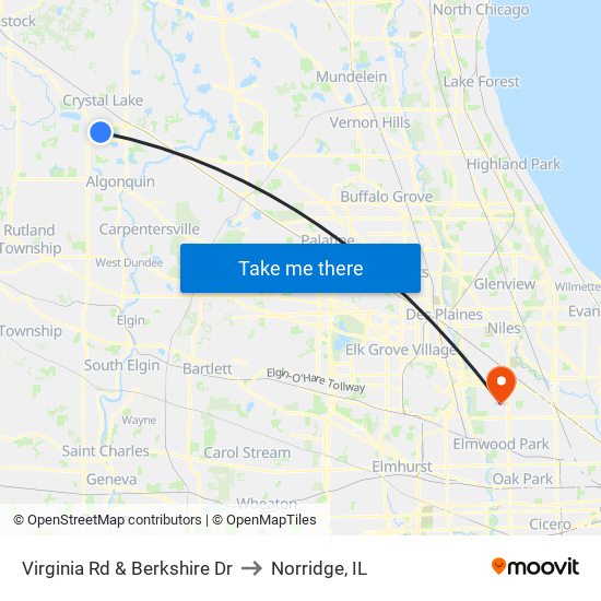 Virginia Rd & Berkshire Dr to Norridge, IL map