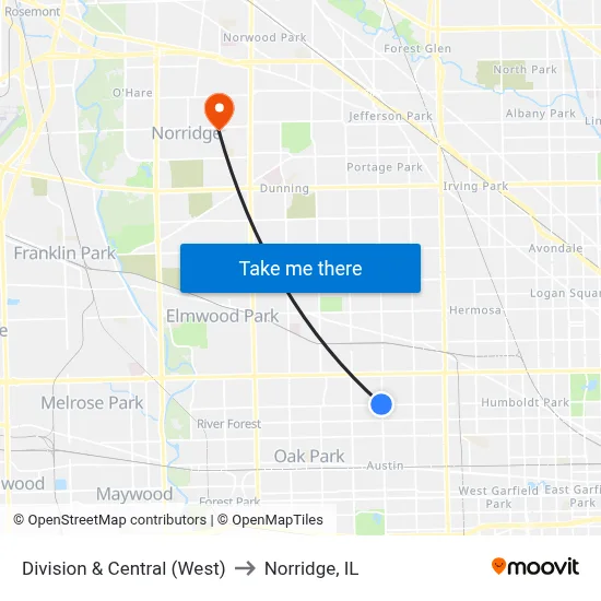 Division & Central (West) to Norridge, IL map