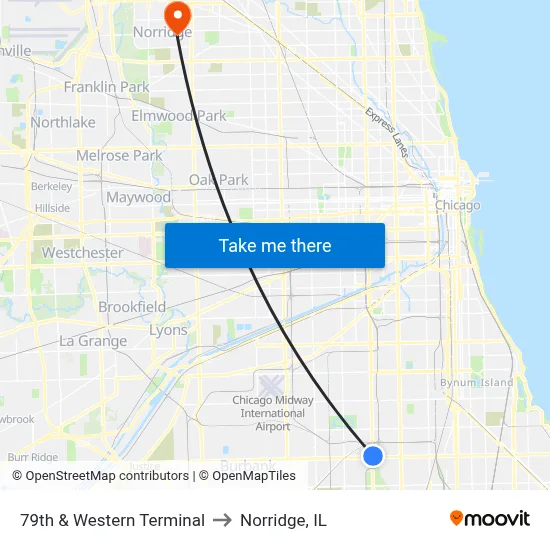 79th & Western Terminal to Norridge, IL map
