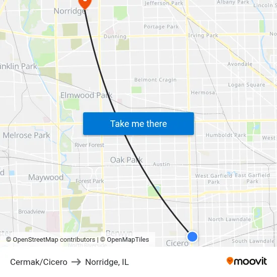Cermak/Cicero to Norridge, IL map