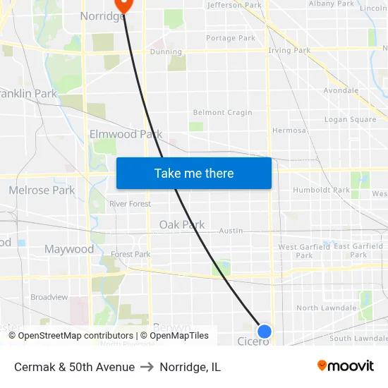 Cermak & 50th Avenue to Norridge, IL map
