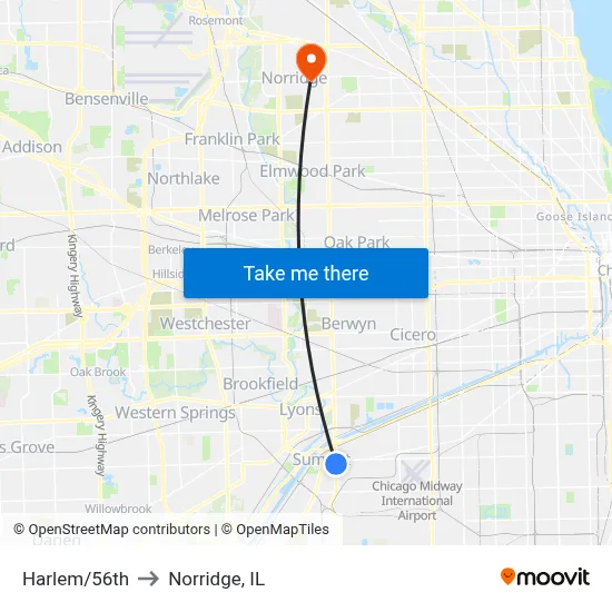 Harlem/56th to Norridge, IL map